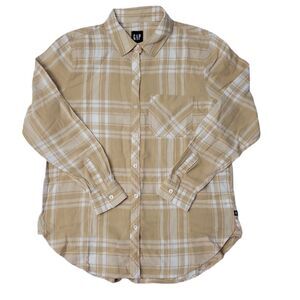 Gap Women's Soft Long Sleeve Hi-Low Hem Relaxed Fit Flannel - Jodie Plaid